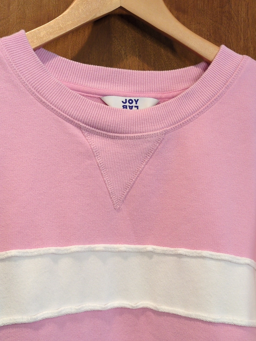 JoyLab Pink Crewneck Sweatshirt with White and Beige Stripes Size XS - Picture 2 of 7